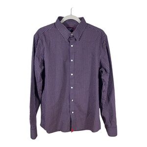 UNTUCKit Shirt Mens Large Dark Blue Gingham Longsleeve Button Up Slim Fit Cotton